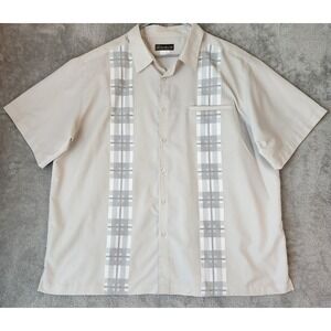 Haband Mens Shirt 2XL Gray Short Sleeve Button Down Plaid Panel Camp Vintage
